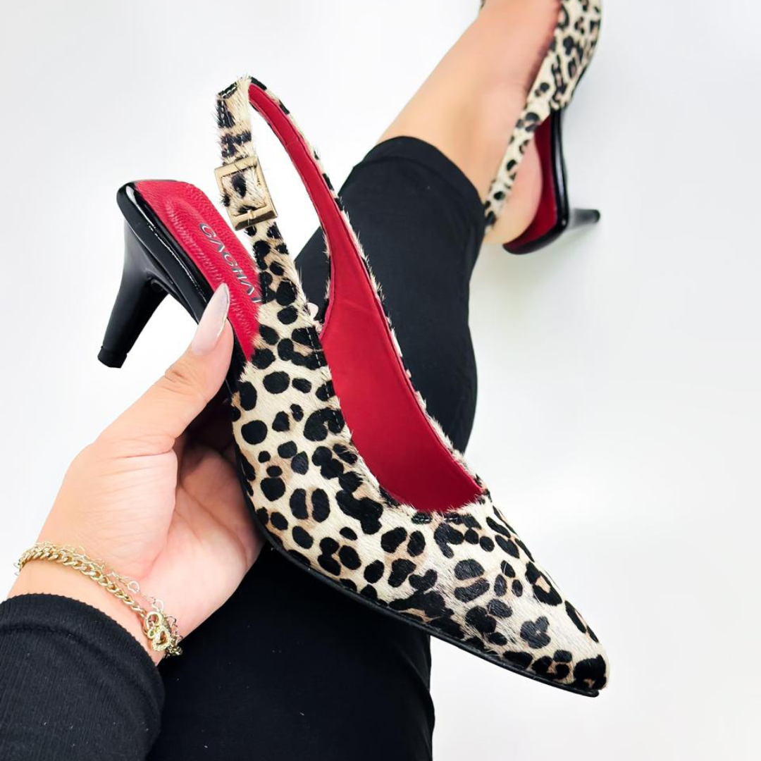 YUHONG - CALZADO CACHATINA - ESTILETO MUJER - CUERO ANIMAL PRINT X ROJO/CHAROL NEGRO - TACON 5.5 (8 CM)