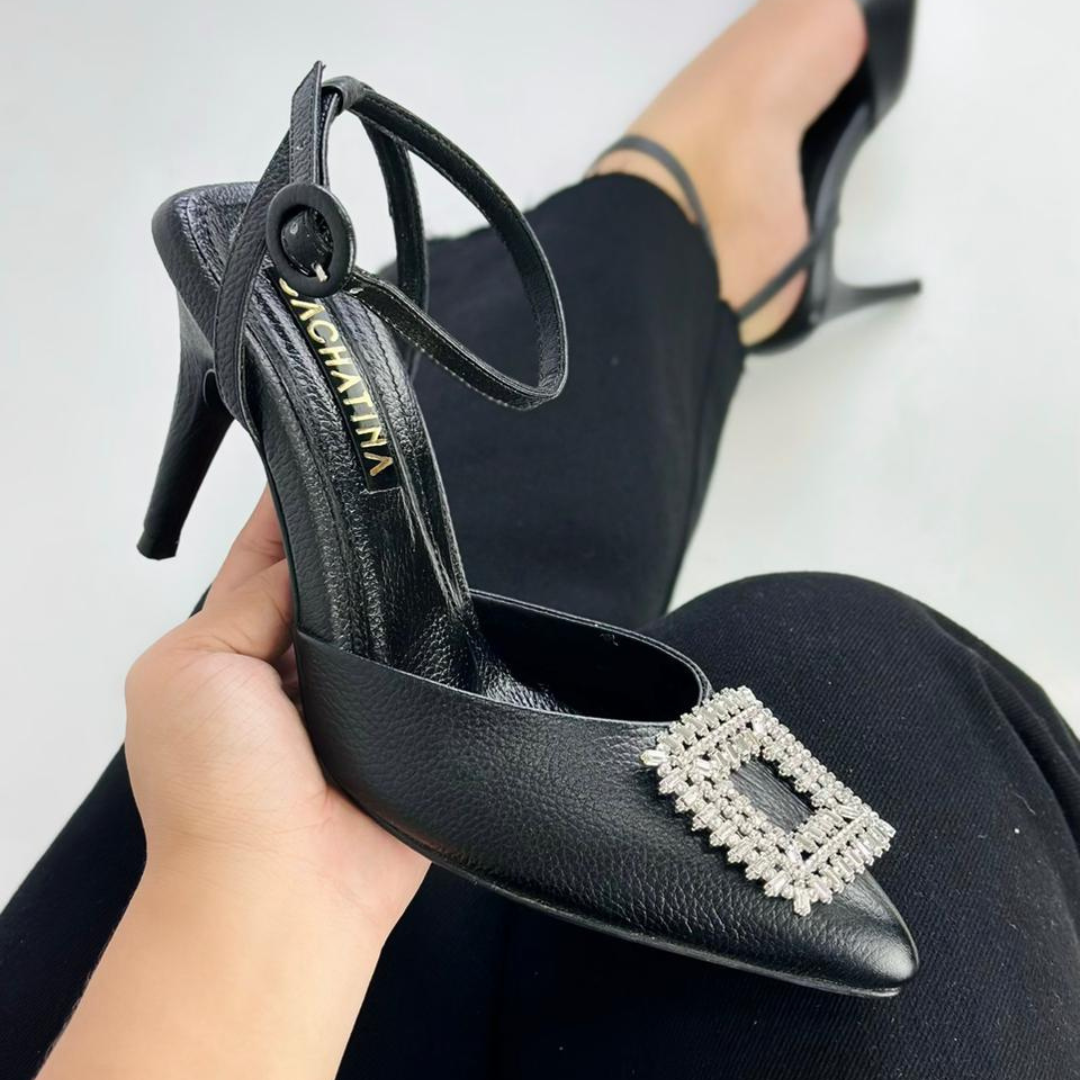ZHEN - CALZADO CACHATINA - ESTILETO MUJER - CUERO NEGRO - TACON 7.5 (10 CM)