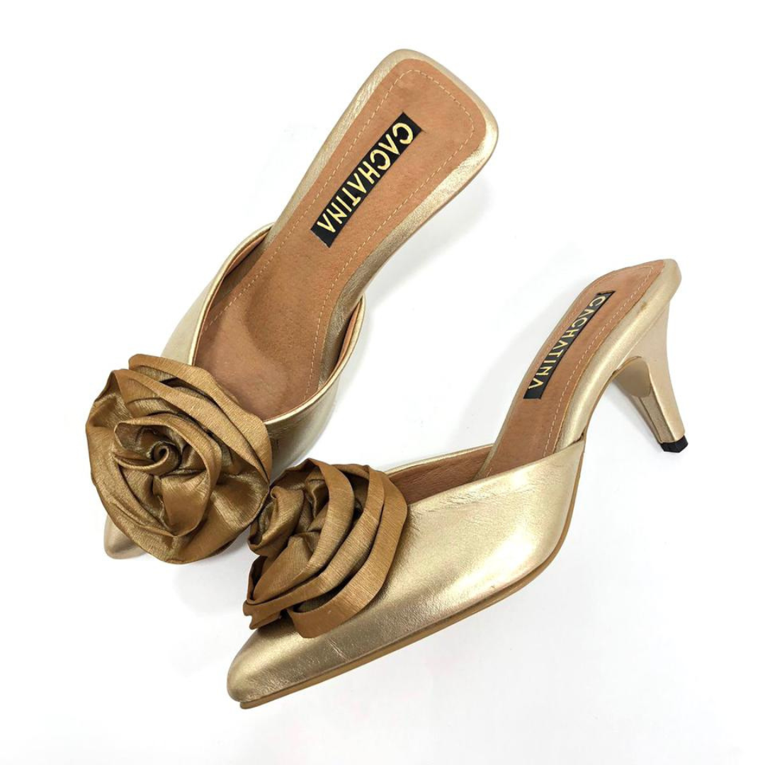 ZOREY STORE - CALZADO CACHATINA - ESTILETO MUJER - CUERO DORADO - TACON 5.5 (8 CM)