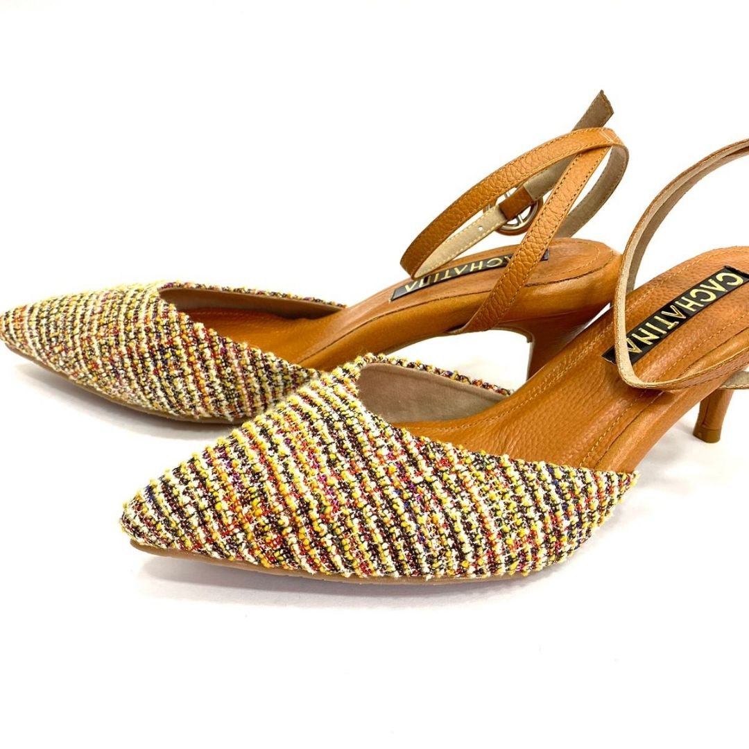 TACÒN - ZULAY - 5.5 - CUERO MIEL X TEX ARENA - CALZADO CACHATINA