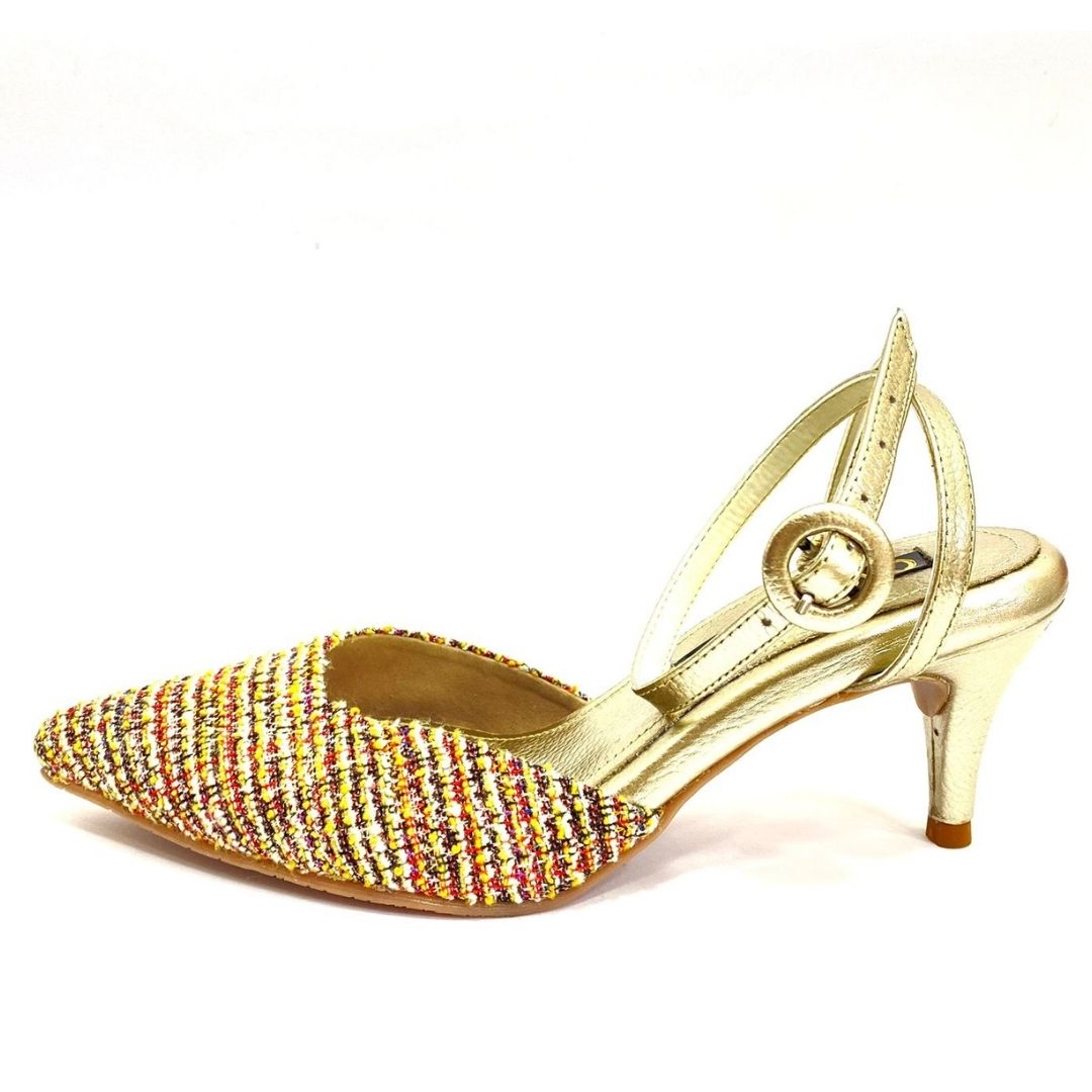 TACÒN - ZULAY - 5.5 - CUERO DORADO X TEX ARENA - CALZADO CACHATINA