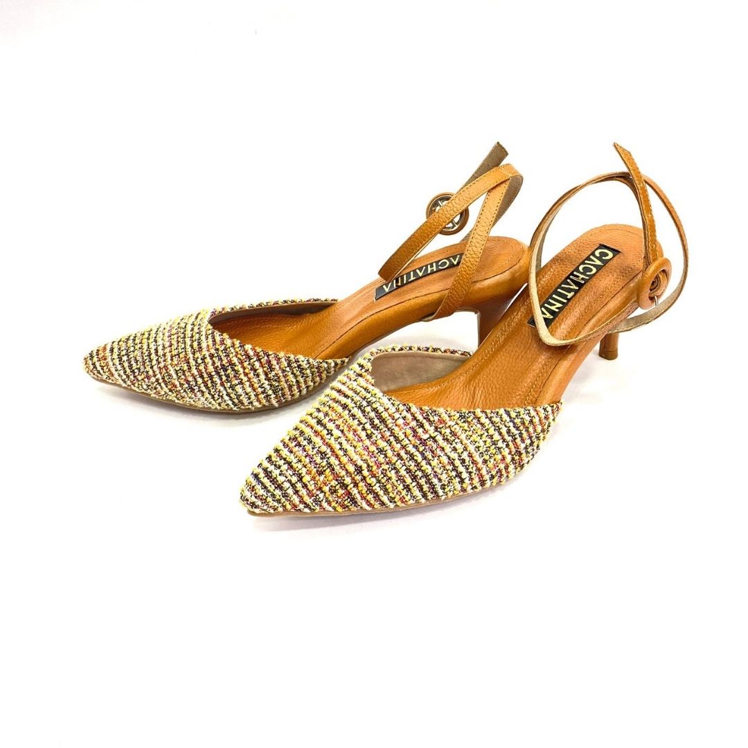 TACÒN - ZULAY - 5.5 - CUERO MIEL X TEX ARENA - CALZADO CACHATINA