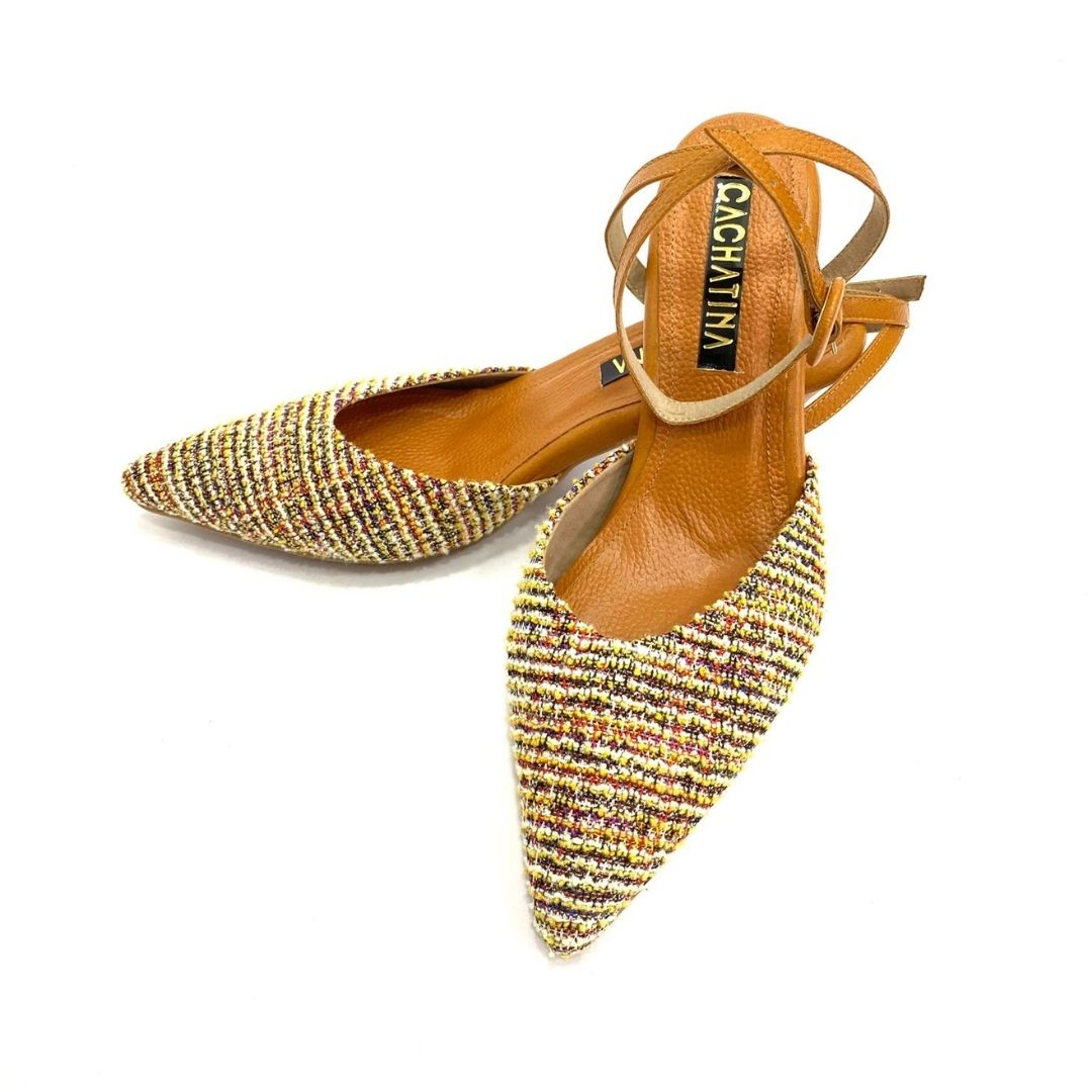 TACÒN - ZULAY - 5.5 - CUERO MIEL X TEX ARENA - CALZADO CACHATINA