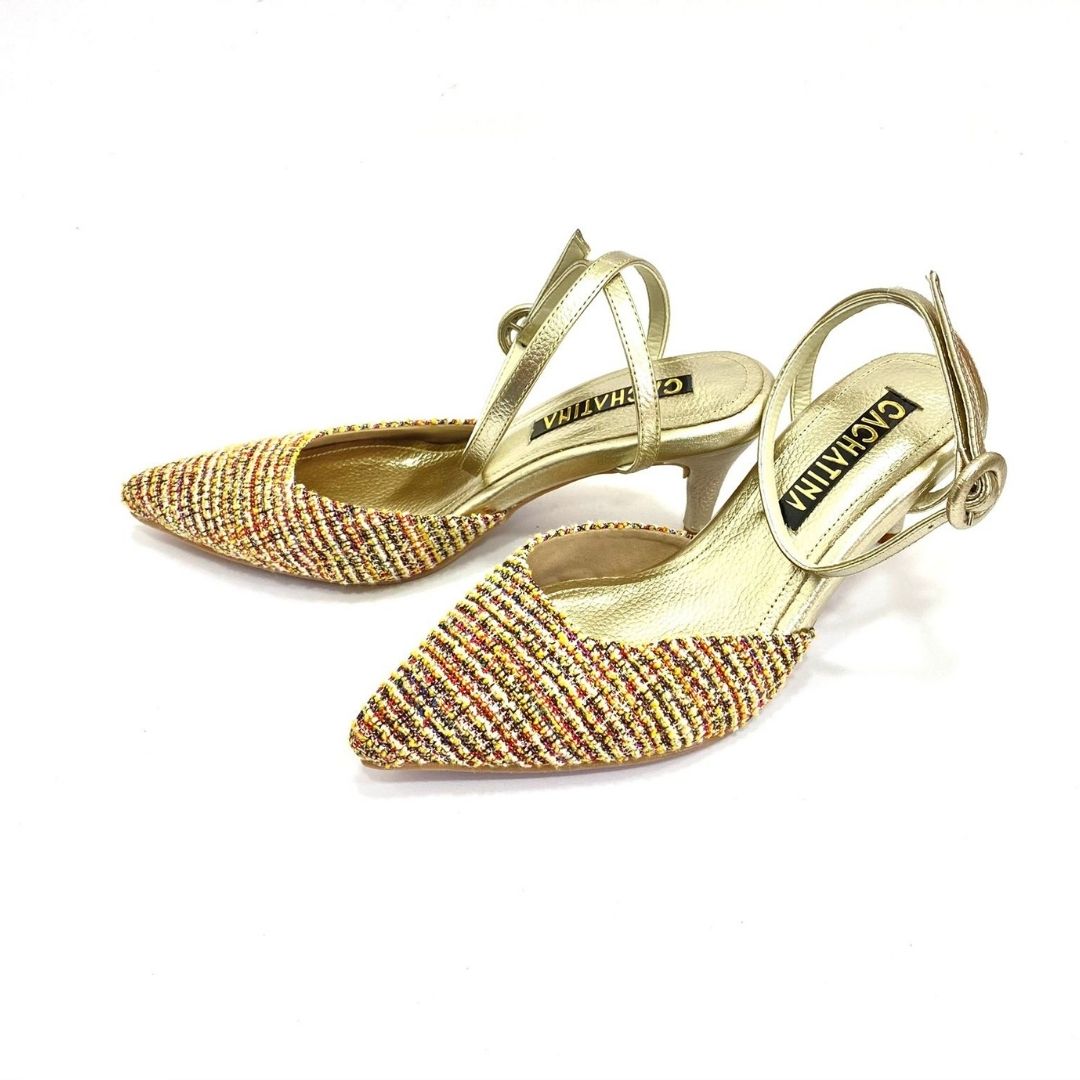 TACÒN - ZULAY - 5.5 - CUERO DORADO X TEX ARENA - CALZADO CACHATINA