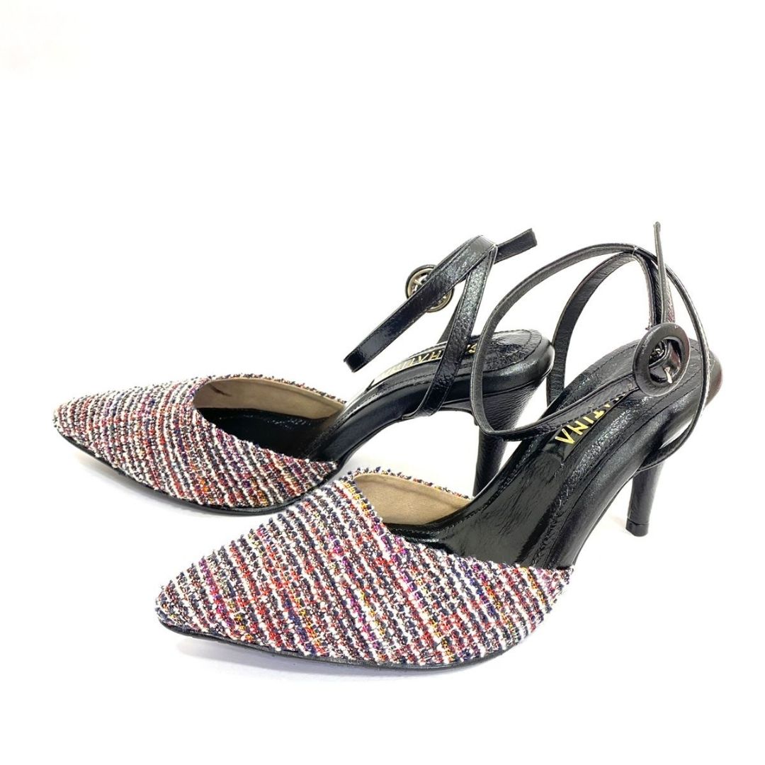 TACÒN - ZURI - 8.5 - CUERO NEGRO X TEX NEGRO/BLANCO - CALZADO CACHATINA