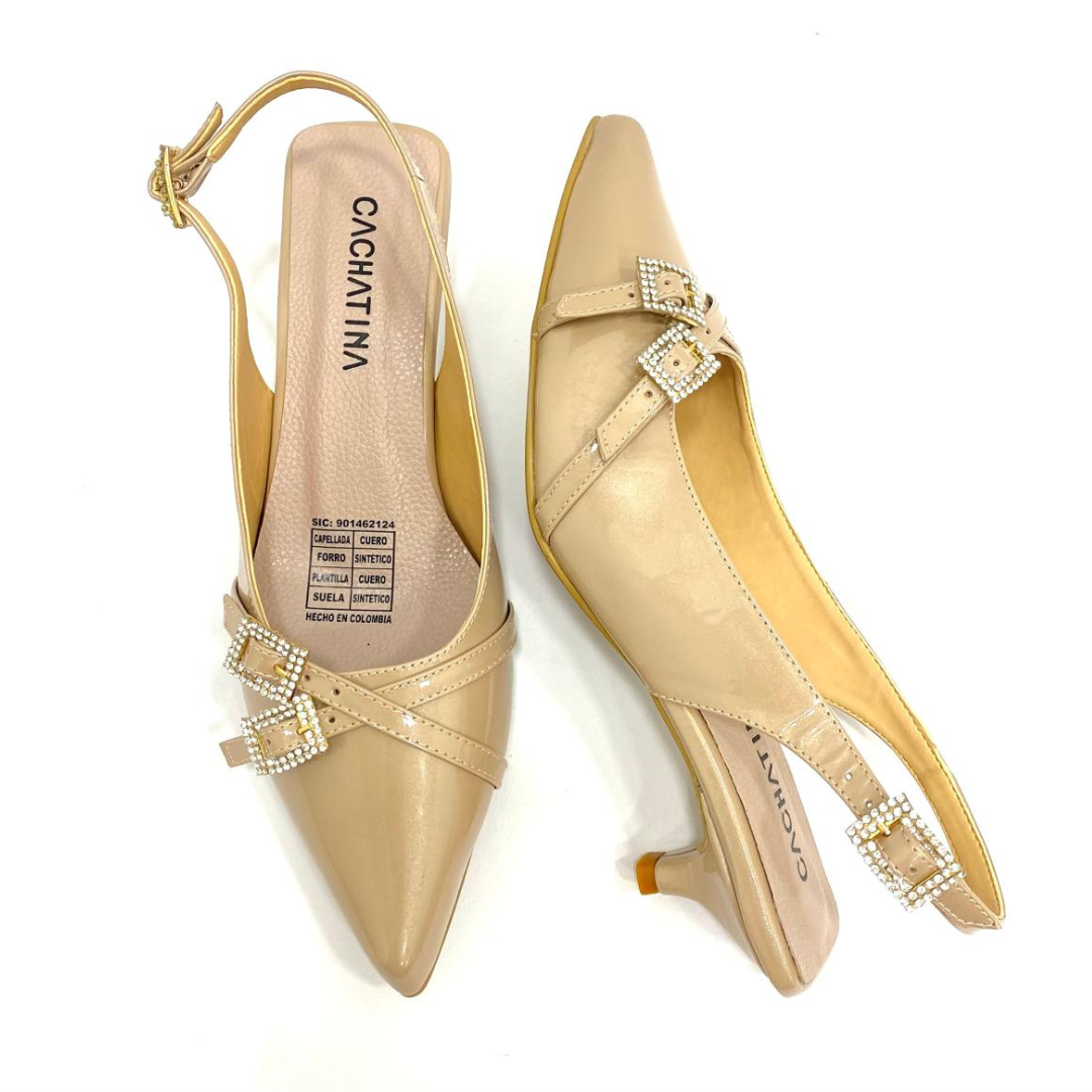 BINNA - CALZADO CACHATINA - ESTILETO MUJER - CUERO CHAROL TAUPE - TACON 3.5 (5 CM)