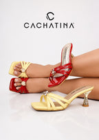TACON GALANTYS - CHAROL ROJO - BAMBIE AMARILLO - ALTURA 5.5 (7 CM) - CALZADO CACHATINA