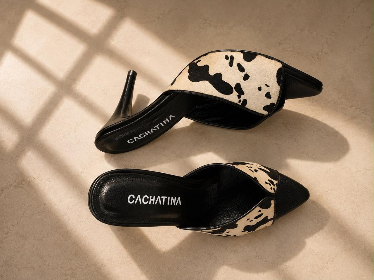 TACON SORRENTO - BAMBIE NEGRO X PRINT VACA NEGRO - ALTURA 7.5