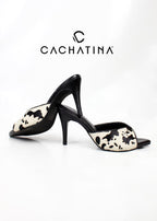 TACON SORRENTO - BAMBIE NEGRO X PRINT VACA NEGRO - ALTURA 7.5