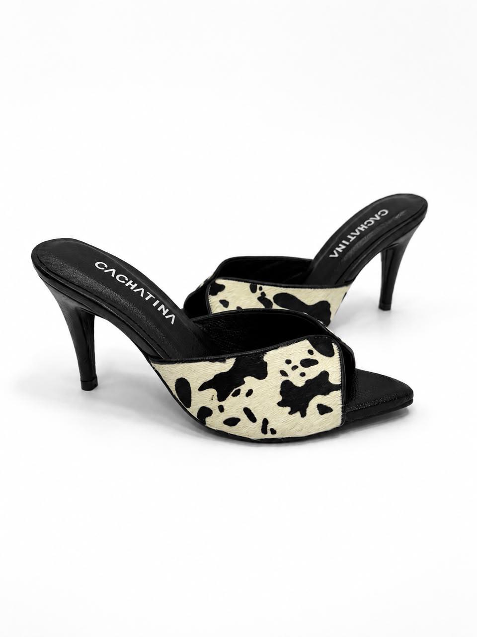 TACON SORRENTO - BAMBIE NEGRO X PRINT VACA NEGRO - ALTURA 7.5