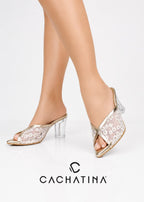 TACON CECI - FEDERICA DORADO X MALLA GIRASOLES - TACON CRISTAL 7.5 - TACON MUJER - CALZADO CACHATINA