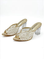 TACON CECI - FEDERICA DORADO X MALLA GIRASOLES - TACON CRISTAL 7.5 - TACON MUJER - CALZADO CACHATINA