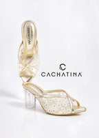 TACON CECI - FEDERICA DORADO X MALLA GIRASOLES - TACON CRISTAL 7.5 - TACON MUJER - CALZADO CACHATINA