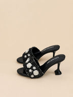 TACON FLOR DE LUNA -CAPELLADA CHAROL NEGRO - ALTURA 7.5 (10 CM) - CALZADO CACHATINA