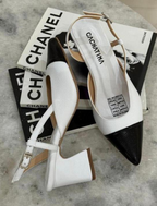 CLERI - CALZADO CACHATINA - ESTILETO MUJER - CUERO BLANCO X NEGRO - TACON 5.5 (7.5 CM)