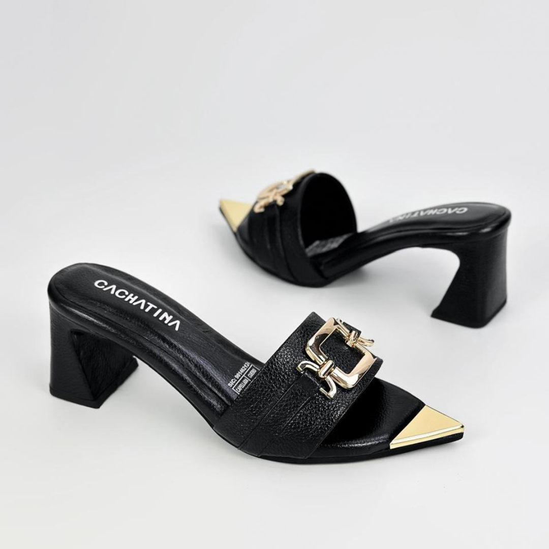 CALZADO CACHATINA - TACON MUJER - DIOLIBETH - CUERO NEGRO - ALTURA 5.5 (7 CM)