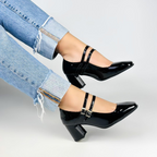 CALZADO CACHATINA - TACON MUJER - EDITH - CUERO CHAROL NEGRO - ALTURA 5.5 (7 CM)