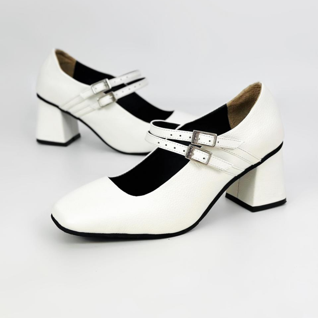 CALZADO CACHATINA - TACON MUJER - EDITH - CUERO TALCO - ALTURA 5.5 (7 CM)