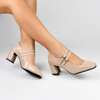 CALZADO CACHATINA - TACON MUJER - EDITH - CUERO CHAROL TAUPE - ALTURA 5.5 (7 CM)