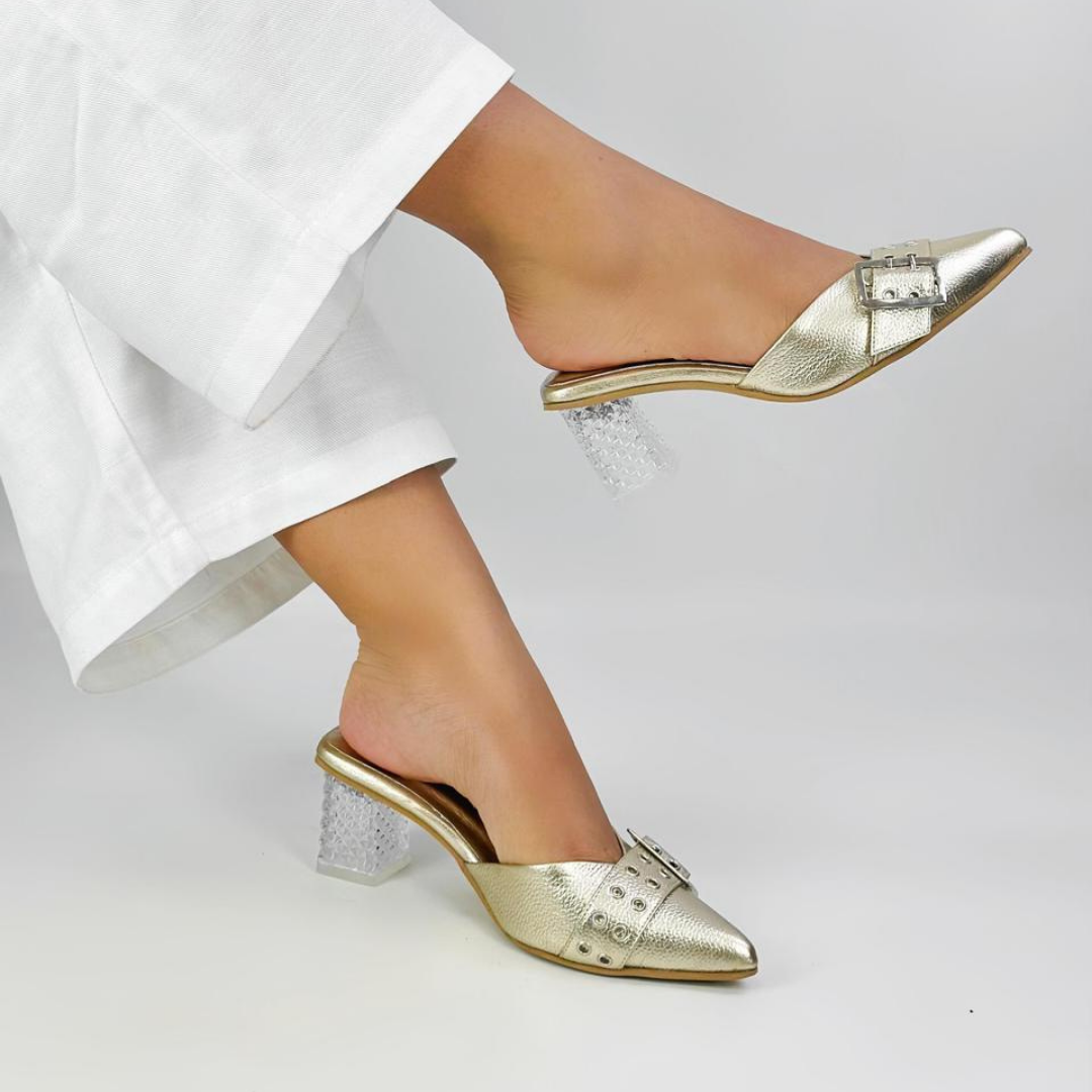 CALZADO CACHATINA - TACON MUJER - REGINA - CUERO BAMBY ORO ITALIANO - ALTURA 5.5 (7 CM)