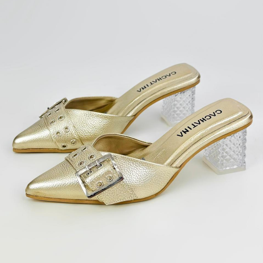 CALZADO CACHATINA - TACON MUJER - REGINA - CUERO BAMBY ORO ITALIANO - ALTURA 5.5 (7 CM)