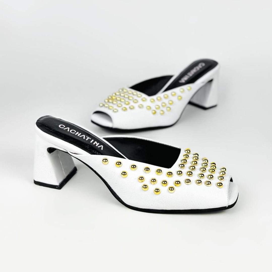 CALZADO CACHATINA - TACON MUJER - WINOA - CUERO BLANCO - ALTURA 5.5 (7 CM)