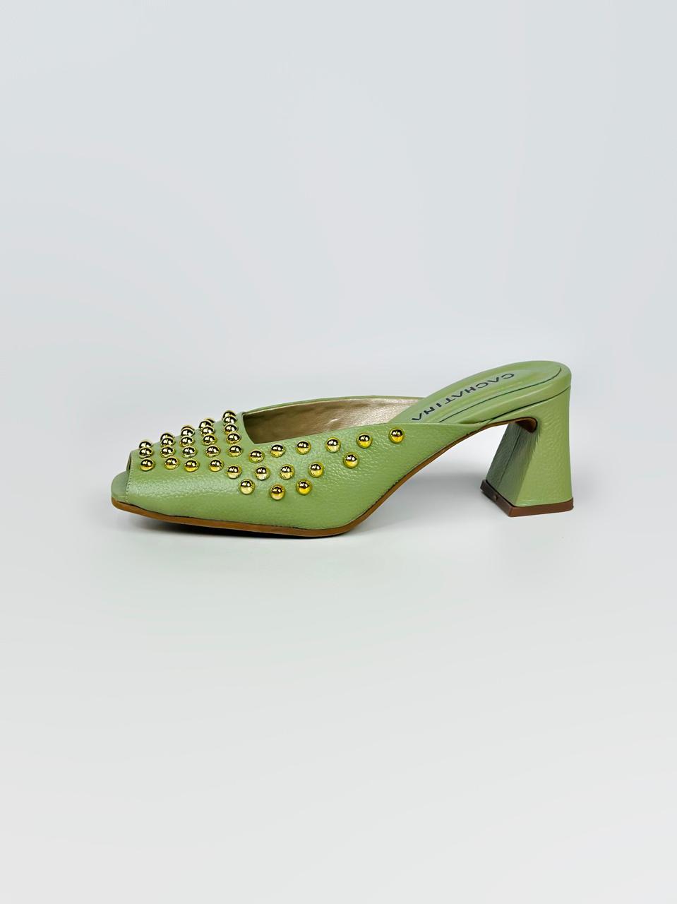 CALZADO CACHATINA - TACON MUJER - WINOA - CUERO VERDE ALOE - ALTURA 5.5 (7 CM)