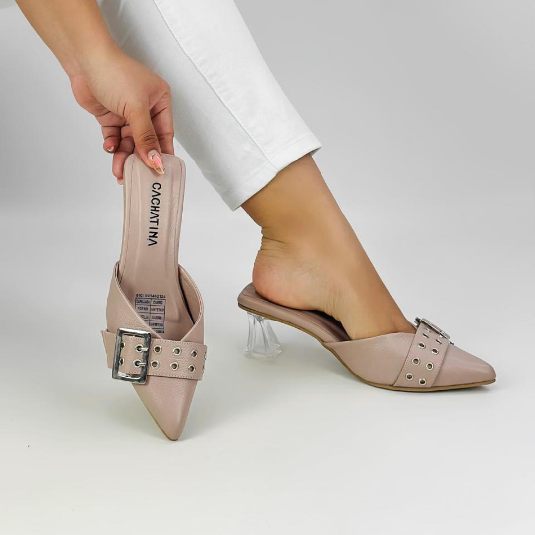 CALZADO CACHATINA - TACON MUJER - ZURA - CUERO TAUPE - ALTURA 5.5 (7 CM)