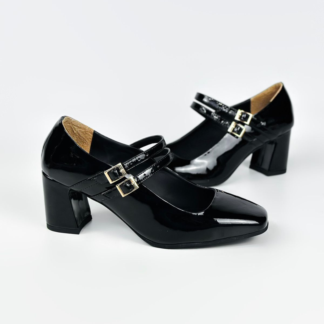CALZADO CACHATINA - TACON MUJER - EDITH - CUERO CHAROL NEGRO - ALTURA 5.5 (7 CM)
