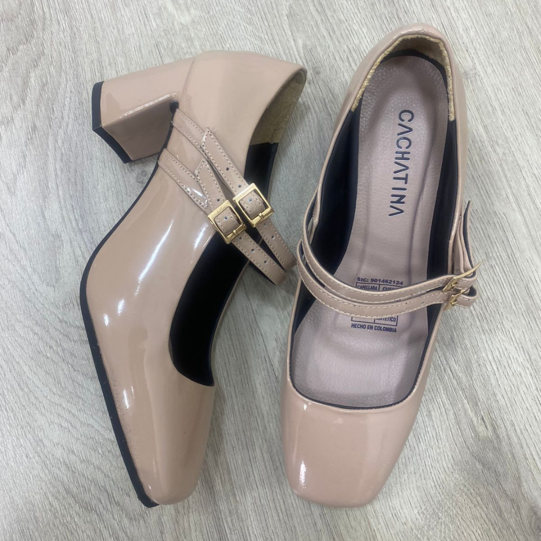 CALZADO CACHATINA - TACON MUJER - EDITH - CUERO CHAROL TAUPE - ALTURA 5.5 (7 CM)