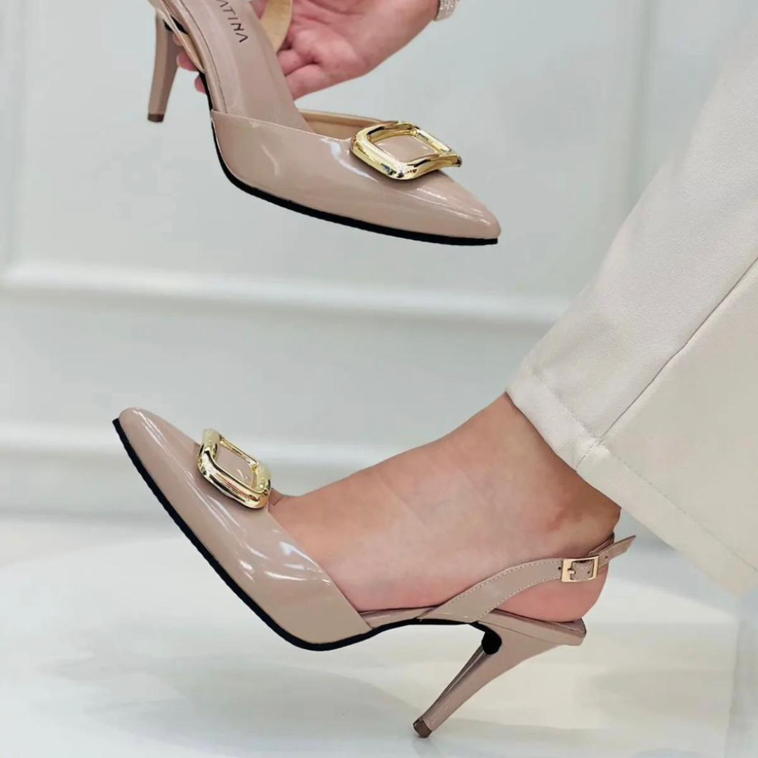 EDNA - CALZADO CACHATINA - ESTILETO MUJER - CUERO CHAROL TAUPE - TACON 7.5 (10 CM)