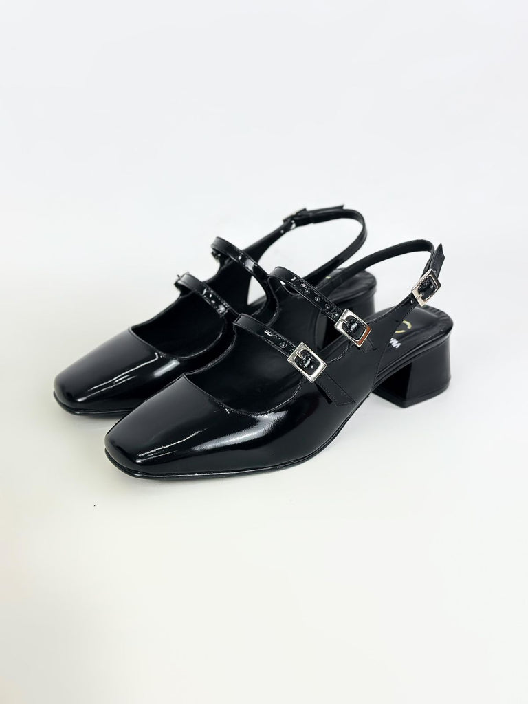 DAFNE CUERO NEGRO CHAROL - TACON 3.5 (5CM) - ESTILETO MUJER - CALZADO CACHATINA