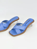 MACAERENA- CONFECCION AZUL CIELO - TACON CRISTAL 3.5  - ESTILETO MUJER - CALZADO CACHATINA