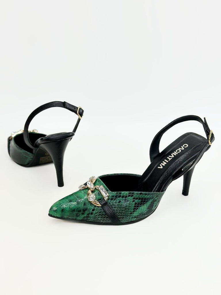 ZAHARA- FOLIA CASCABEL VERDE - TACON 7.5 - ESTILETO MUJER - CALZADO CACHATINA