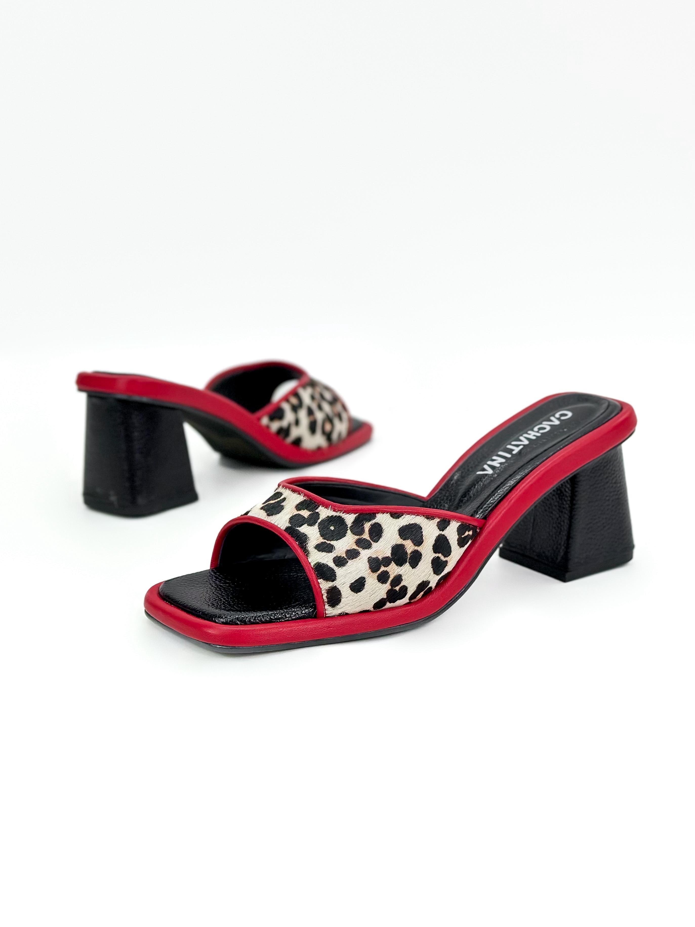 REYNA-DOBLE PINTA TRADICIONAL x BAMBIE ROJO x NEGRO - TACON CUADRADO- ALTURA 5.5 - CALZADO CACHATINA