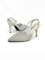 CHLOE -CONFECCION OSTRA SATIN x STRASS PERLADO- TACON FORRADO- ALTURA 7.5 - CALZADO CACHATINA