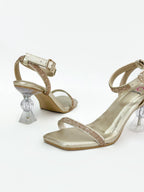 GAIRA -BAMBIE DORADO x STRASS DORADO- TACON CRISTAL- ALTURA 7.5 - CALZADO CACHATINA
