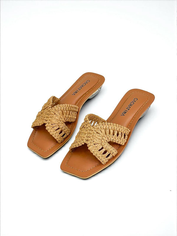 SANDALIA BELLE - FORRO MIEL X CAPELLADA IMPORTADA MIEL - TACÓN 1.5 - PLANA -CALZADO CACHATINA