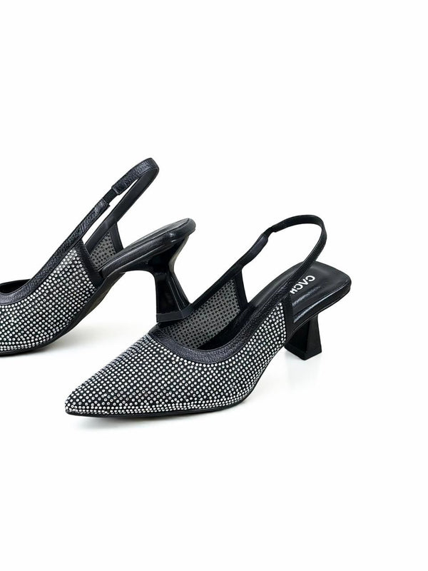 STILETTO TULIE STORE- CAPELLADA IMPORTADA NEGRA CON BRILLO- TACON 5.5 - ESTILETO MUJER - CALZADO CACHATINA
