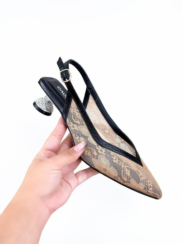STILETTO MARBELLE - MALLA AREQUIPE X BAMBY NEGRO - TACON 3.5 - ESTILETO MUJER - CALZADO CACHATINA