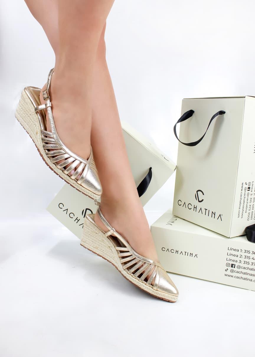 PLATAFORMA RIO - FEDERICA ORO X YUTE - ALTURA 5.5 (7,5 CM) - CALZADO CACHATINA