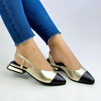 CALZADO CACHATINA - ZUECO MUJER - EMMA - CUERO DORADO X NEGRO