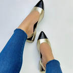CALZADO CACHATINA - ZUECO MUJER - EMMA - CUERO DORADO X NEGRO