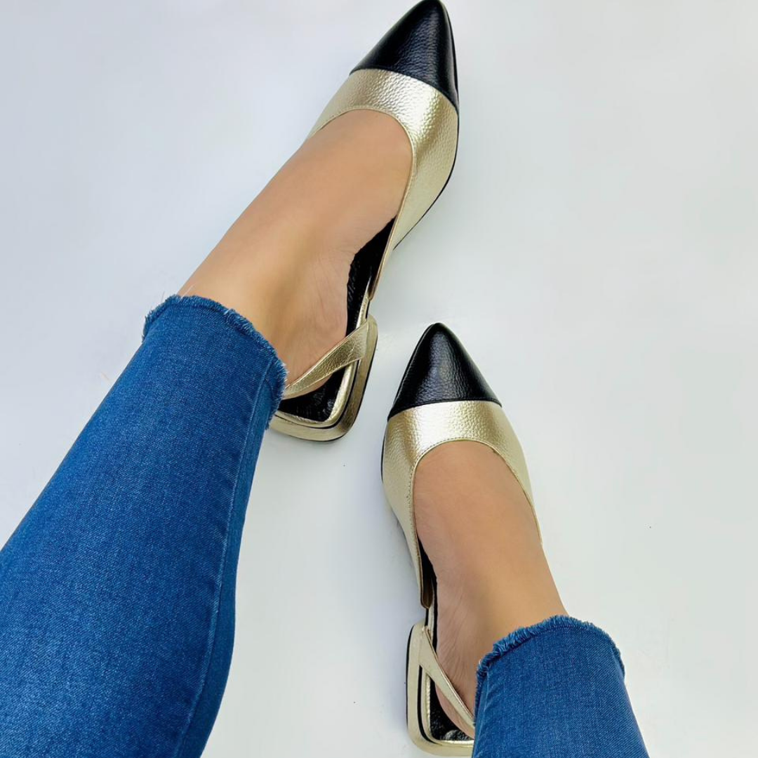 CALZADO CACHATINA - ZUECO MUJER - EMMA - CUERO DORADO X NEGRO