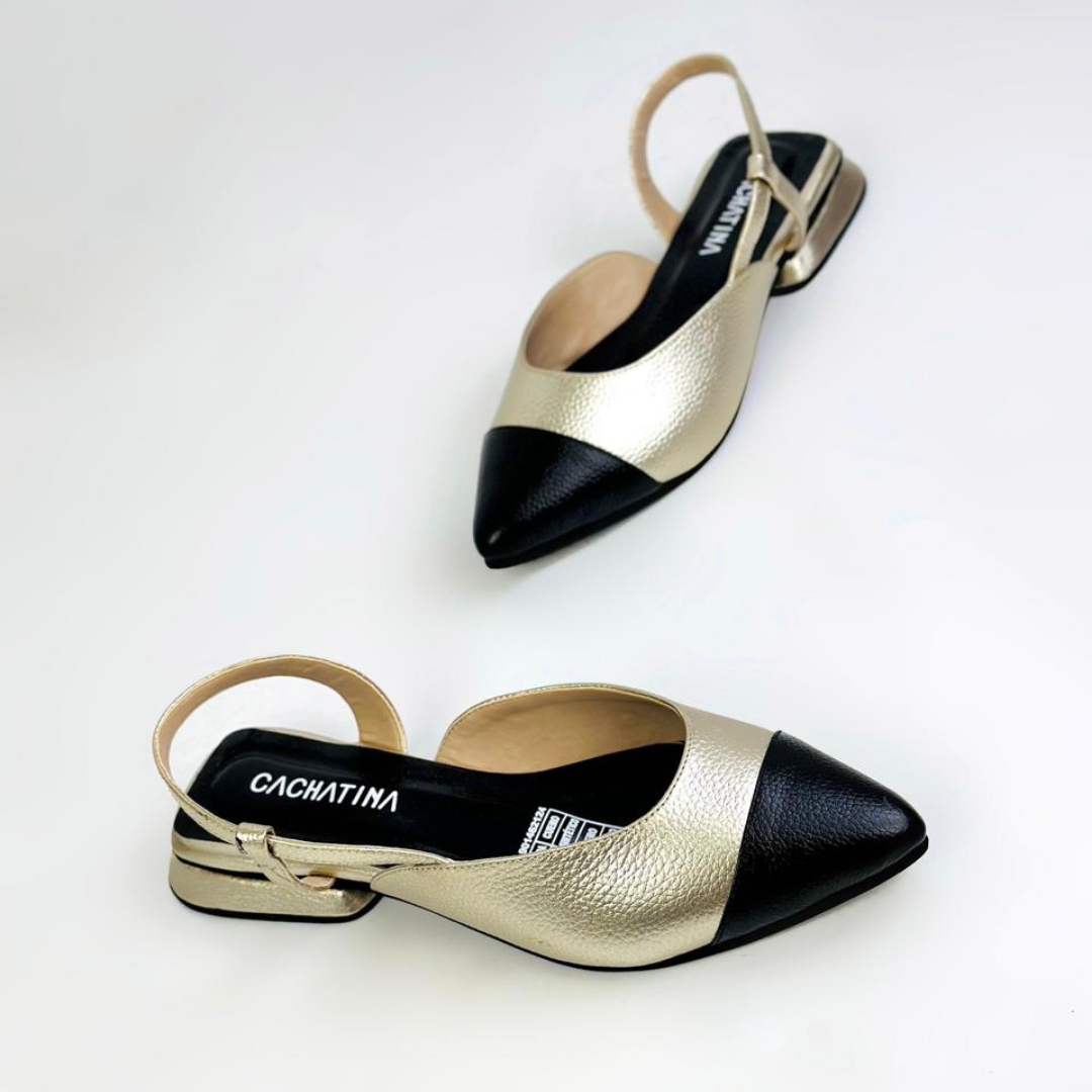 CALZADO CACHATINA - ZUECO MUJER - EMMA - CUERO DORADO X NEGRO