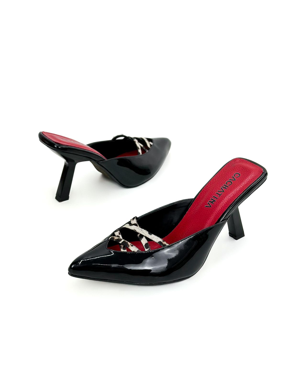 STILETTO LIU - CHAROL NEGRO X ANIMAL PRINT - TACON 7.5 - ESTILETO MUJER - CALZADO CACHATINA