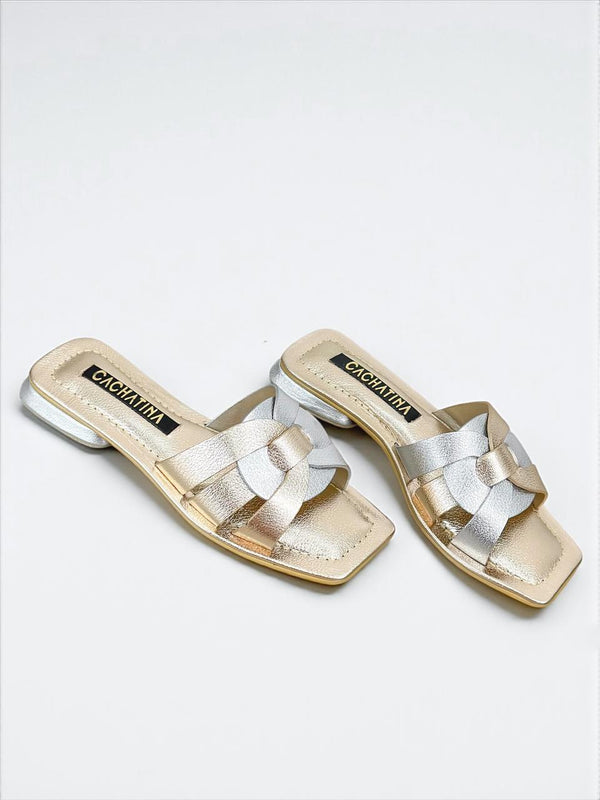 SANDALIA TRENK STORE - FEDERICA ORO X PLATA - TACON 1.5 - PLANA -CALZADO CACHATINA