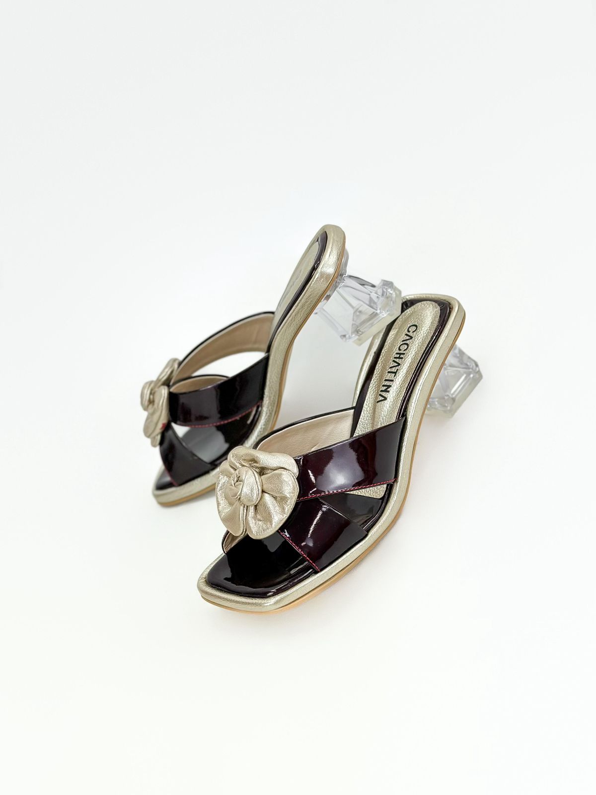 TACON INCO - CHAROL CHOCOLATE X CONFECCION ORO - TACON CRISTAL 3.5  - TACON MUJER - CALZADO CACHATINA