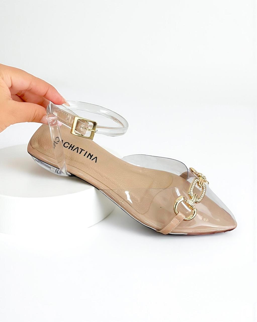 BALETA RUX - ACETATO X CHAROL TAUPE- TACON 1.5- BALETA- CALZADO CACHATINA