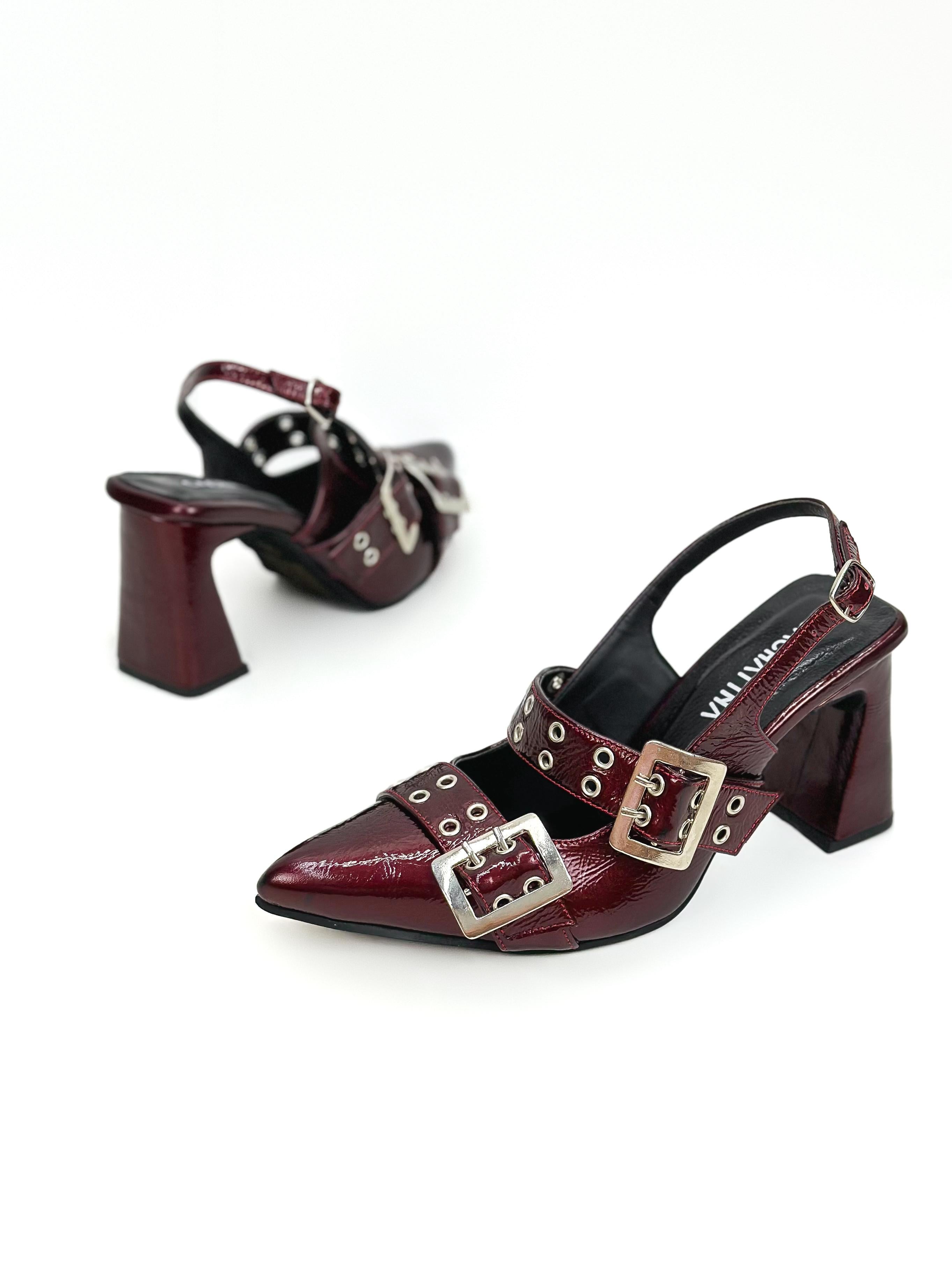 STILETTO BIMBAM - CHAROL MOJADO VINOTINTO - TACON 7.5 - ESTILETO MUJER - CALZADO CACHATINA